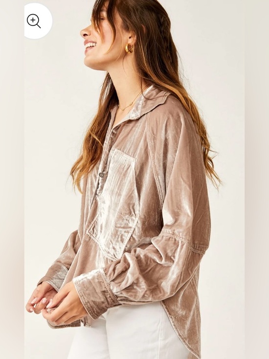We The Free Tops - We The Free Velvet Button-Up Shirt in Taupe